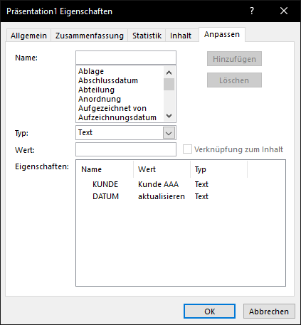PPT Tags in DocProperty anzeigen
